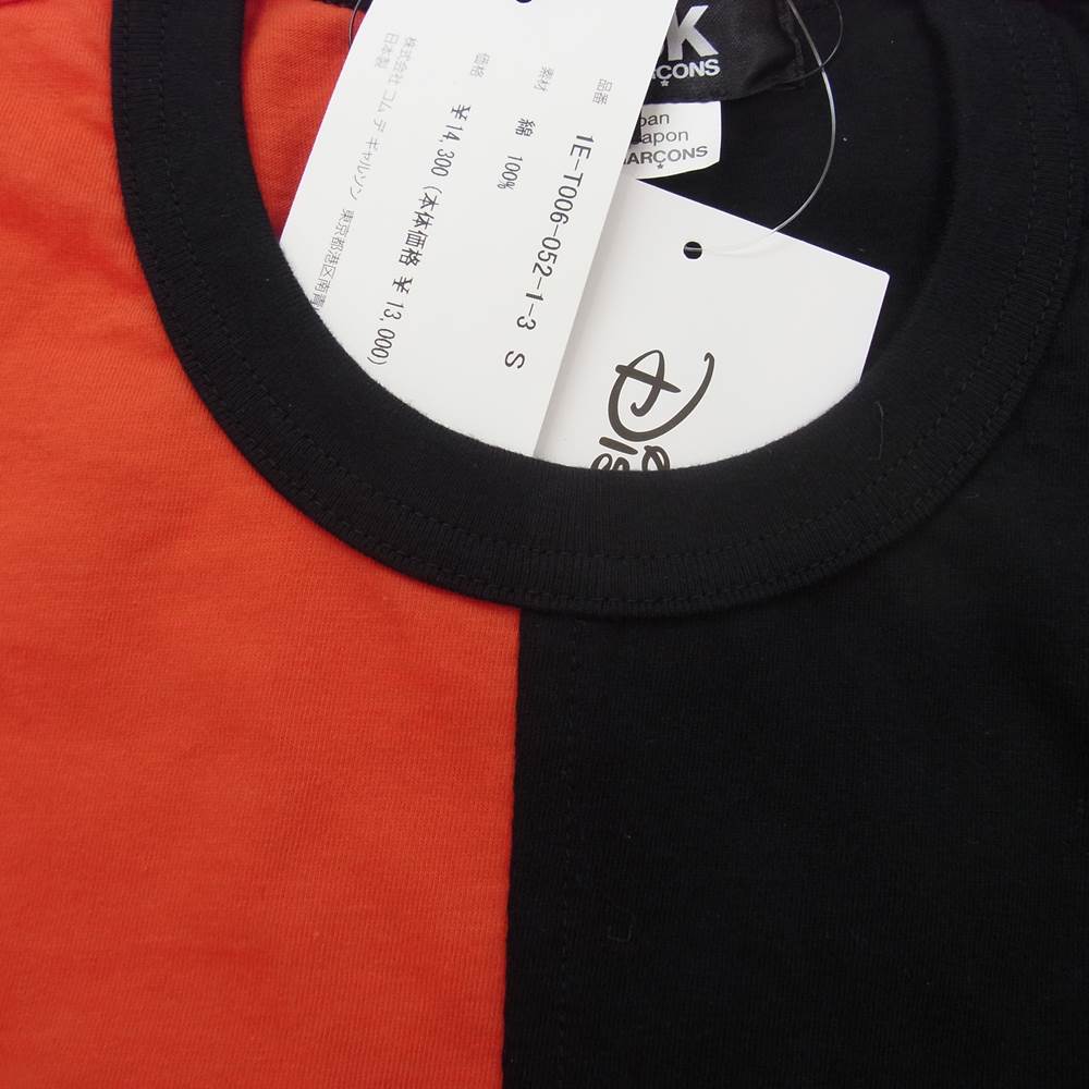 BLACK COMME des GARCONS ブラックコムデギャルソン AD2020 1E-T006 Disney ディズニー ミッキー プリント 2トーン Tシャツ ブラック系 レッド系 S【新古品】【未使用】【中古】