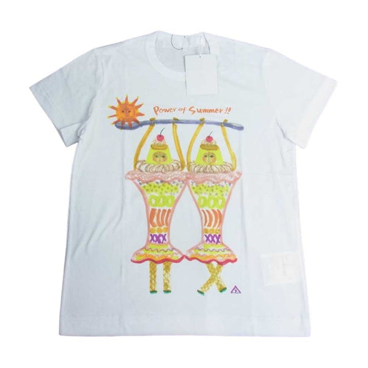 tao COMME des GARCONS タオ コムデギャルソン 22SS AD2021 TI-T034 COZY FACTORY Power of summer クルーネック プリント 半袖 Tシャツ ホワイト系 M【新古品】【未使用】【中古】