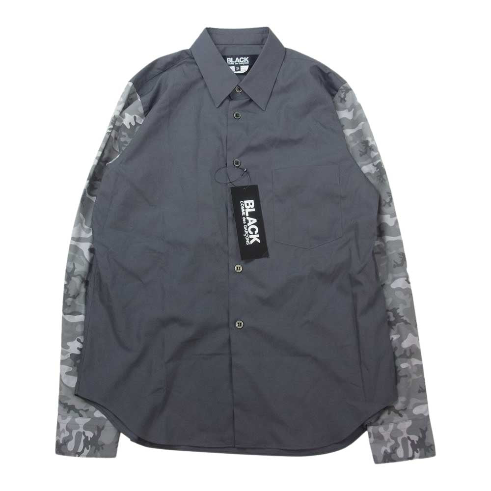 BLACK COMME des GARCONS ブラックコムデギャルソン AD2020 1E-B004 カモフラ柄 袖切替 長袖シャツ グレー系 S【新古品】【未使用】【中古】