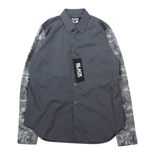 BLACK COMME des GARCONS ブラックコムデギャルソン AD2020 1E-B004 カモフラ柄 袖切替 長袖シャツ グレー系 S【新古品】【未使用】【中古】