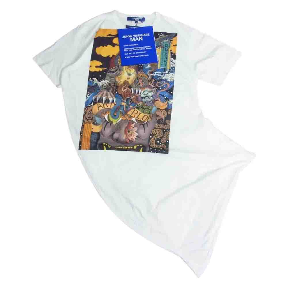 JUNYA WATANABE COMME des GARCONS MAN ジュンヤワタナベコムデギャルソンマン 22SS AD2021 WI-T007 アーティストプリント ツイスト 変形 デザイン Tシャツ ホワイト系 L【新古品】【未使用】【中古】