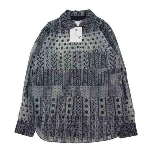 tao COMME des GARCONS タオ コムデギャルソン 22SS AD2021 TI-B017 丸襟 総柄 プリント シースルー シアー 長袖 シャツ ブラック系 M【新古品】【未使用】【中古】