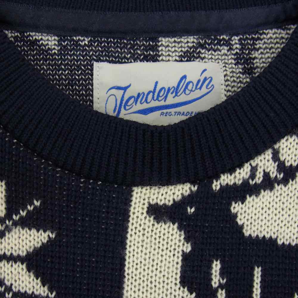 TENDERLOIN テンダーロイン T-SWEATER D チェック ノルディック セーター ネイビー系【中古】