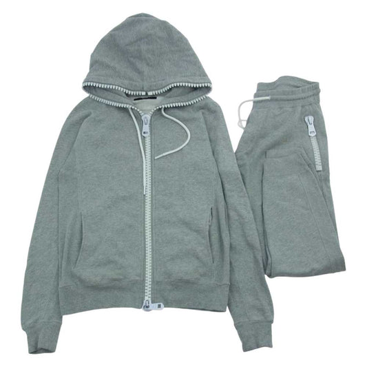 1piu1uguale3 ウノピュウノウグァーレトレ 裏毛 ビッグファスナー パーカー スウェットパンツ セットアップ グレー系 M【中古】