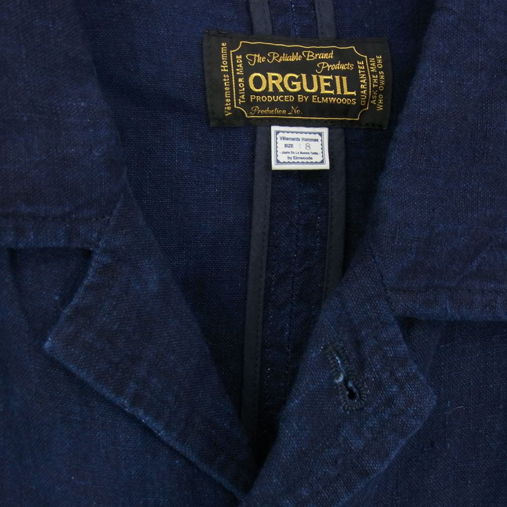 ORGUEIL オルゲイユ OR-4227B Indigo Linen Sack Jacket インディゴリネン サック ジャケット ダークネイビー系 38【美品】【中古】