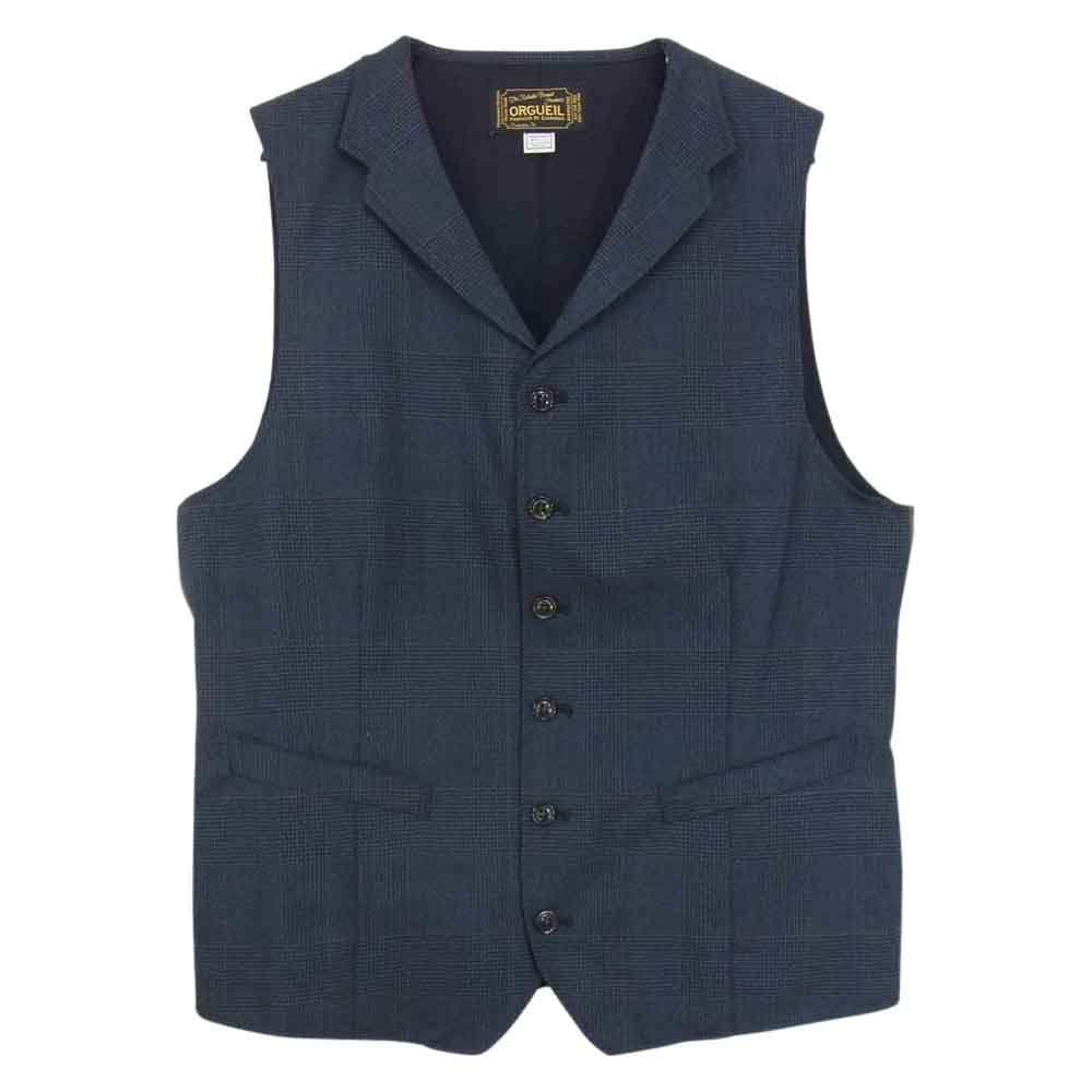 ORGUEIL オルゲイユ OR-4107B Glen Check Gilet グレンチェック ベスト ネイビー系 40【美品】【中古】