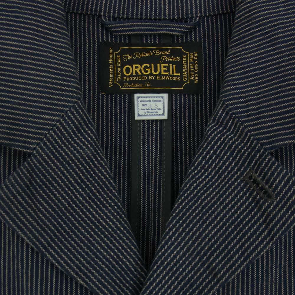 ORGUEIL オルゲイユ OR-4198A Stripe Sack Jacket ヒッコリーストライプ サック ジャケット ネイビー系 38【美品】【中古】