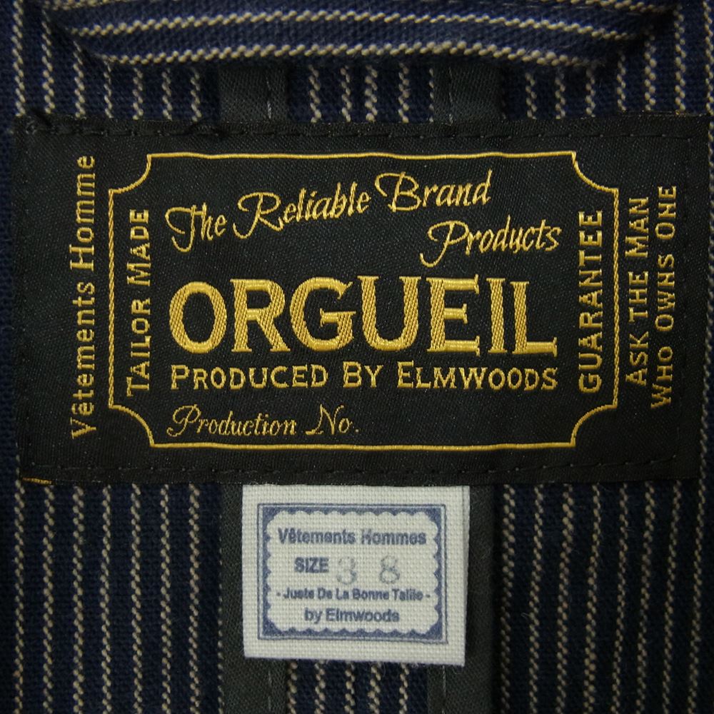 ORGUEIL オルゲイユ OR-4198A Stripe Sack Jacket ヒッコリーストライプ サック ジャケット ネイビー系 38【美品】【中古】