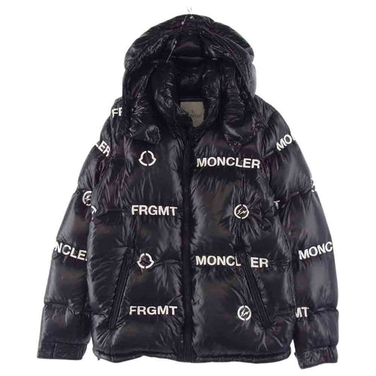 MONCLER モンクレール GENIUS ジーニアス FRAGMENT DESIGN フラグメントデザイン MAYCONNE ロゴ総柄ダウンジャケット ブラック系 1【中古】