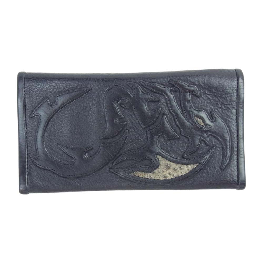 BILL WALL LEATHER ビルウォールレザー TRIBAL DORAGON トライバルドラゴン クロスコンチョ ロングウォレット ブラック系【中古】