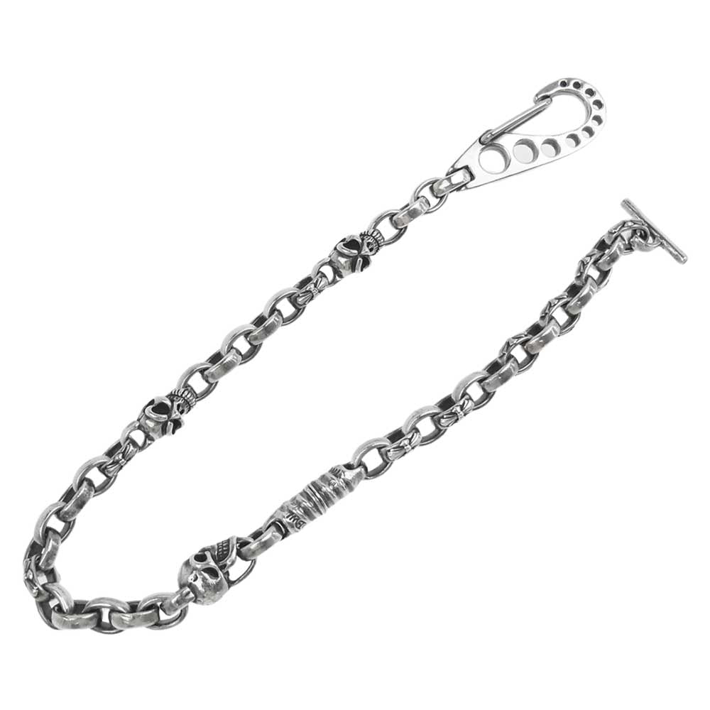 BILL WALL LEATHER ビルウォールレザー 1ヴィンテージスカル 2ハーフスカル イモータルクロス&プレーンリンク ウォレットチェーン シルバー系【中古】