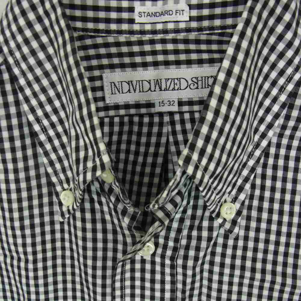 INDIVIDUALIZED SHIRTS インディビジュアライズドシャツ cotton BIG GINGHAM CHECK BLACK コットン ビック チェック 長袖 シャツ ブラック系 15ー32【美品】【中古】