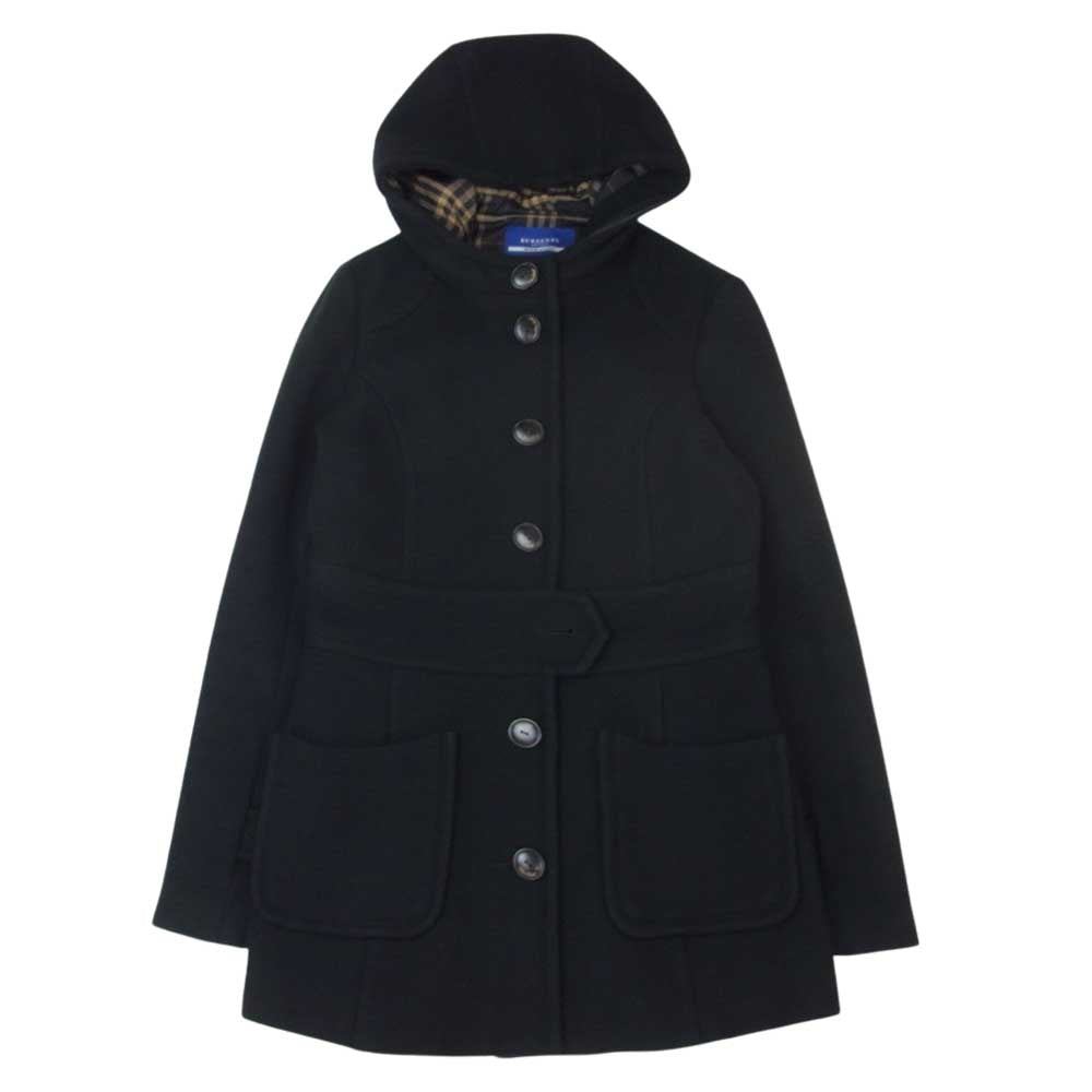 BURBERRY BLUE LABEL バーバリーブルーレーベル FCF44-712-09 アンゴラ ウール ハーフコート フードファー欠品 ブラック系 40【中古】
