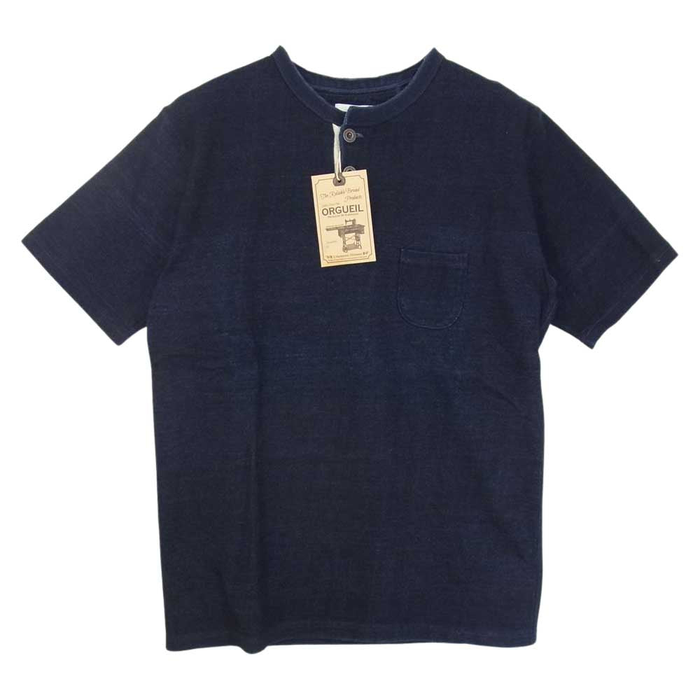 ORGUEIL オルゲイユ OR-9013 INDIGO インディゴ ヘンリーネックＴシャツ インディゴブルー系 38【美品】【中古】