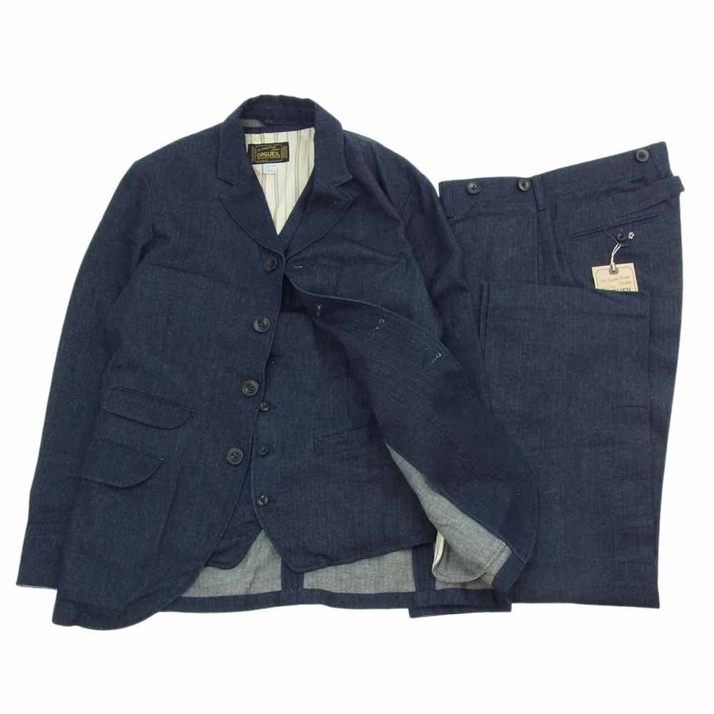 ORGUEIL オルゲイユ or-4093b/or-1045b/or-4094b Indigo Herringbone Jacket Trouserssers vest インディゴ ヘリンボーン ジャケット トラウザー ベスト セットアップ ダークネイビー系 38【美品】【中古】