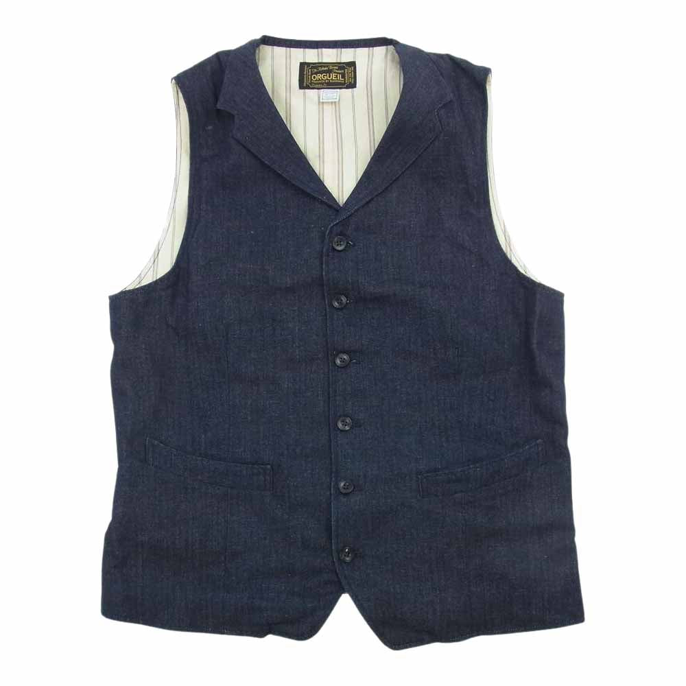 ORGUEIL オルゲイユ or-4093b/or-1045b/or-4094b Indigo Herringbone Jacket Trouserssers vest インディゴ ヘリンボーン ジャケット トラウザー ベスト セットアップ ダークネイビー系 38【美品】【中古】