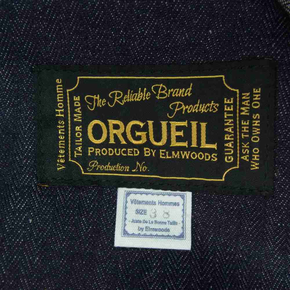ORGUEIL オルゲイユ or-4093b/or-1045b/or-4094b Indigo Herringbone Jacket Trouserssers vest インディゴ ヘリンボーン ジャケット トラウザー ベスト セットアップ ダークネイビー系 38【美品】【中古】