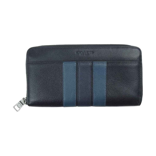 COACH コーチ ラウンド ジップ ロング ウォレット ブラック系 ネイビー系【中古】