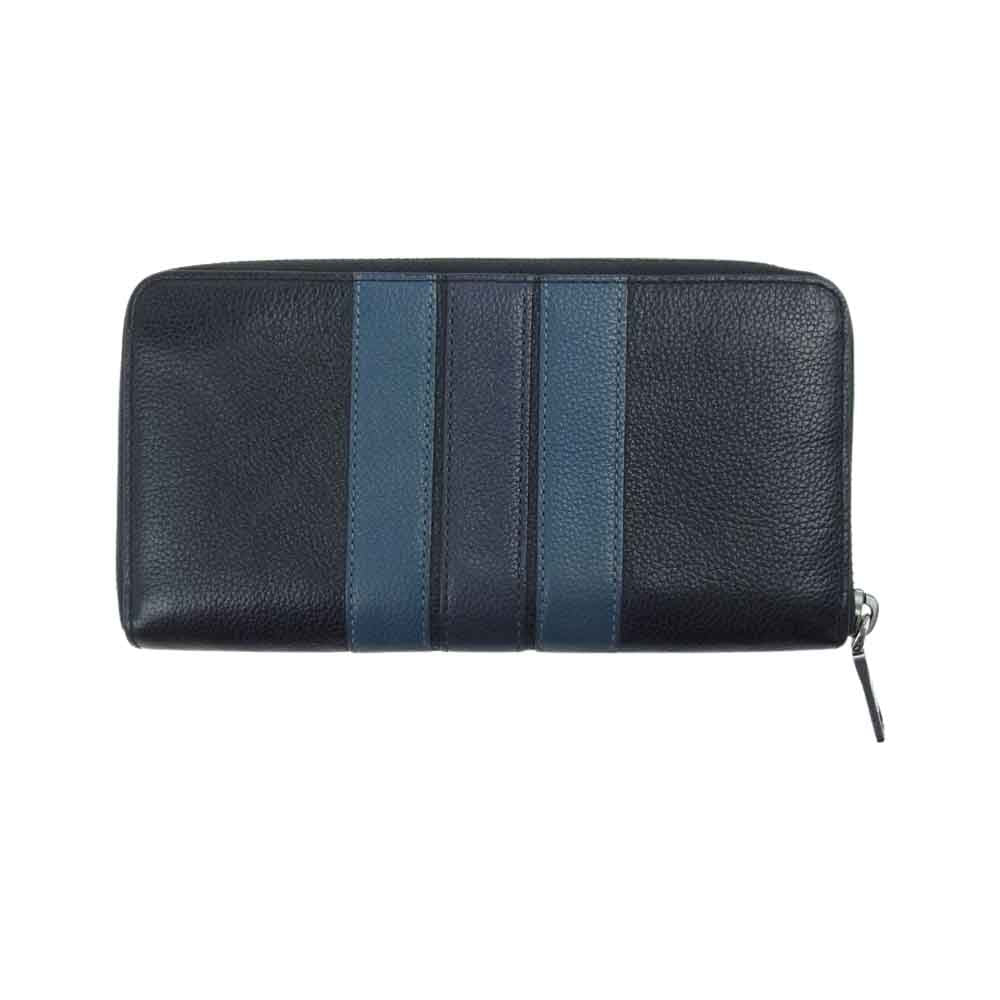 COACH コーチ ラウンド ジップ ロング ウォレット ブラック系 ネイビー系【中古】