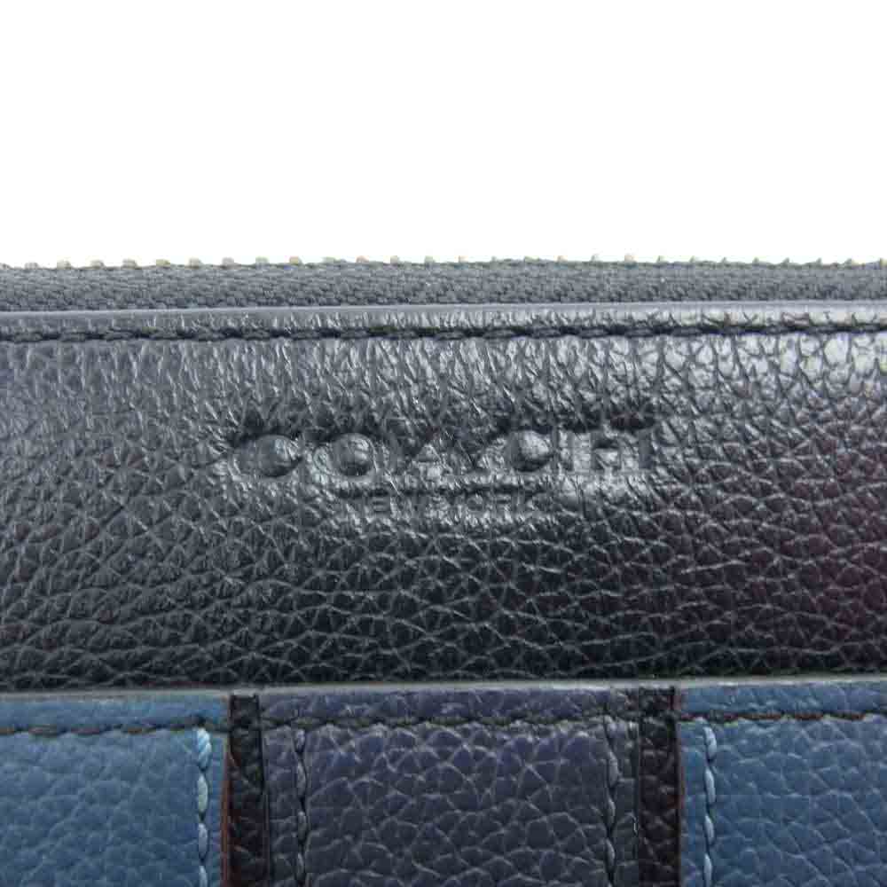 COACH コーチ ラウンド ジップ ロング ウォレット ブラック系 ネイビー系【中古】