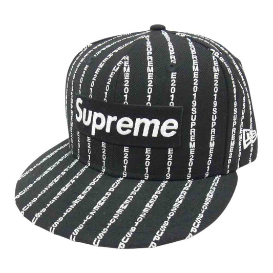 Supreme シュプリーム 19SS Text Stripe New Era テキスト ストライプ ニューエラ ベースボール キャップ ブラック系 7 3/8【中古】