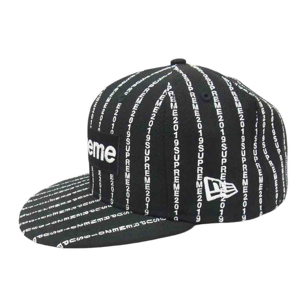 Supreme シュプリーム 19SS Text Stripe New Era テキスト ストライプ ニューエラ ベースボール キャップ ブラック系 7 3/8【中古】