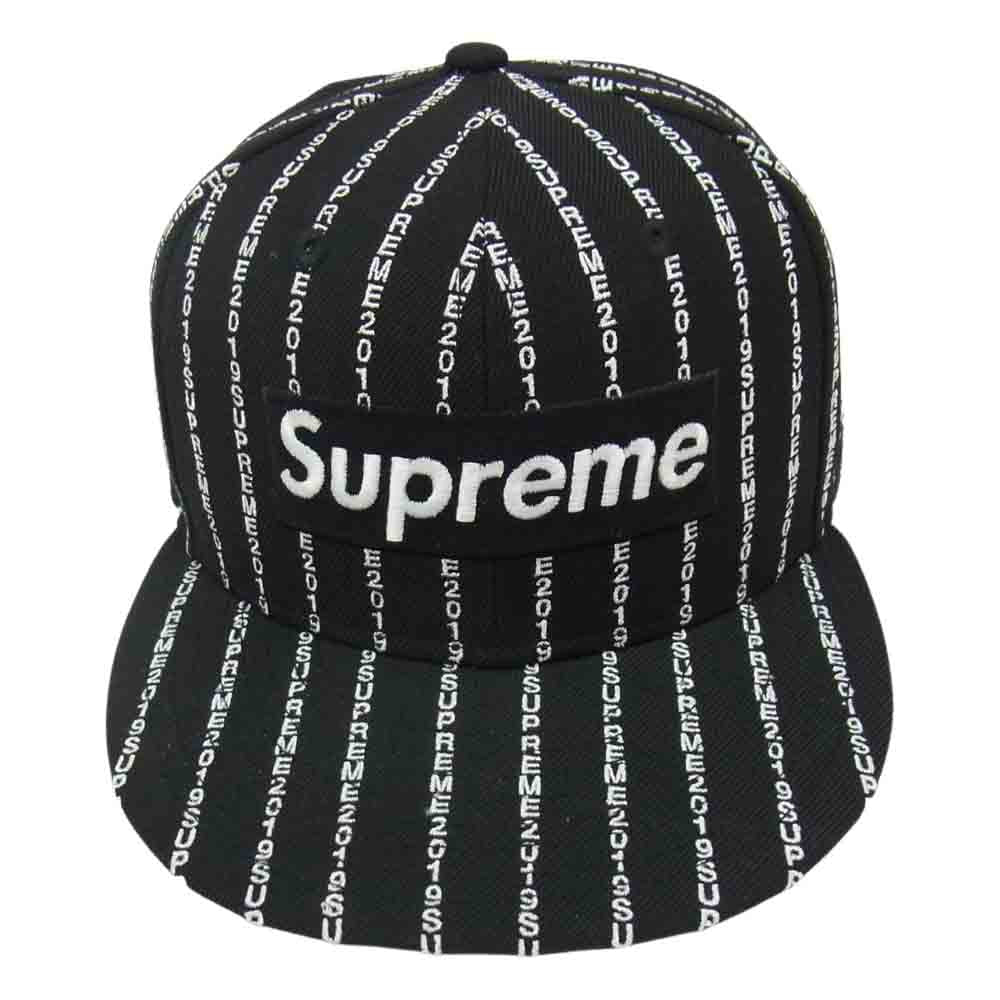 Supreme シュプリーム 19SS Text Stripe New Era テキスト ストライプ ニューエラ ベースボール キャップ ブラック系 7 3/8【中古】