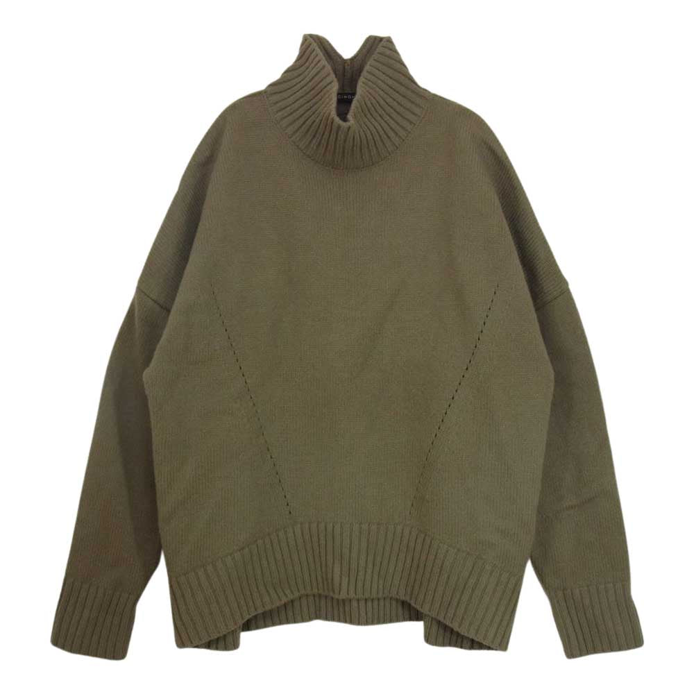 チノ 20WKN800 Deuxieme Classe取扱 OVERSIZE HI-NECK KNIT ウール タートルネック レザーパッチ ニット セーター カーキ系 46【中古】