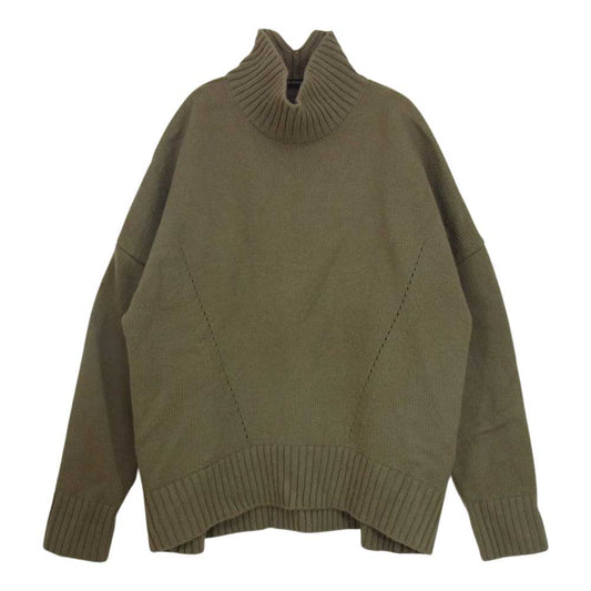 チノ 20WKN800 Deuxieme Classe取扱 OVERSIZE HI-NECK KNIT ウール タートルネック レザーパッチ ニット セーター カーキ系 46【中古】