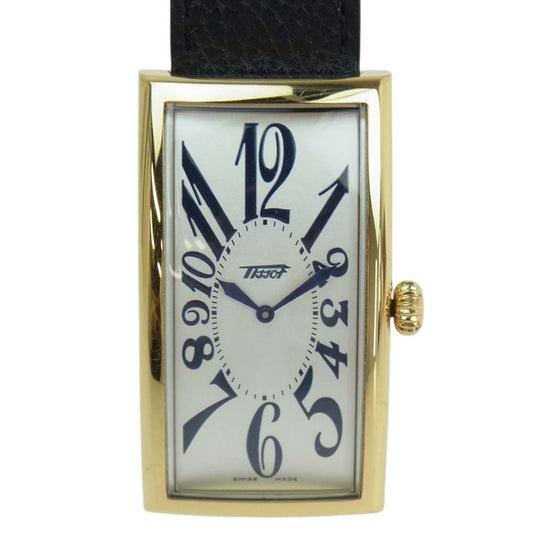 TISSOT ティソ スイス時計 Z181 SS バナナウォッチ レクタンギュラー クォーツ ウォッチ 腕時計 ブラック系 ゴールド系【美品】【中古】