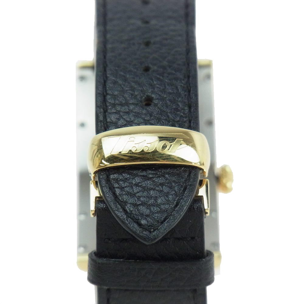 TISSOT ティソ スイス時計 Z181 SS バナナウォッチ レクタンギュラー クォーツ ウォッチ 腕時計 ブラック系 ゴールド系【美品】【中古】