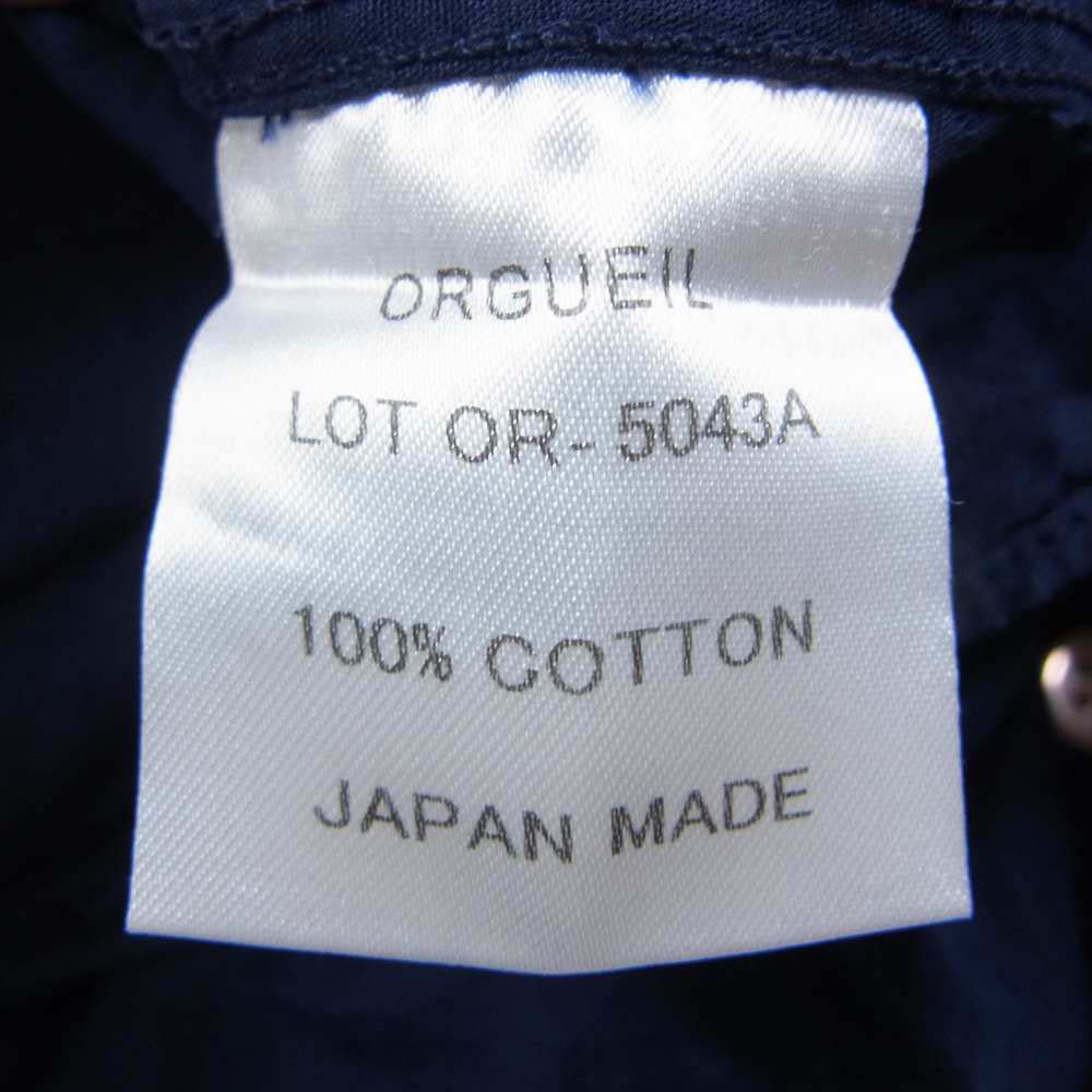 ORGUEIL オルゲイユ OR-5043A Band Collar Shirt バンド カラー 長袖 シャツ ネイビー系 38【中古】