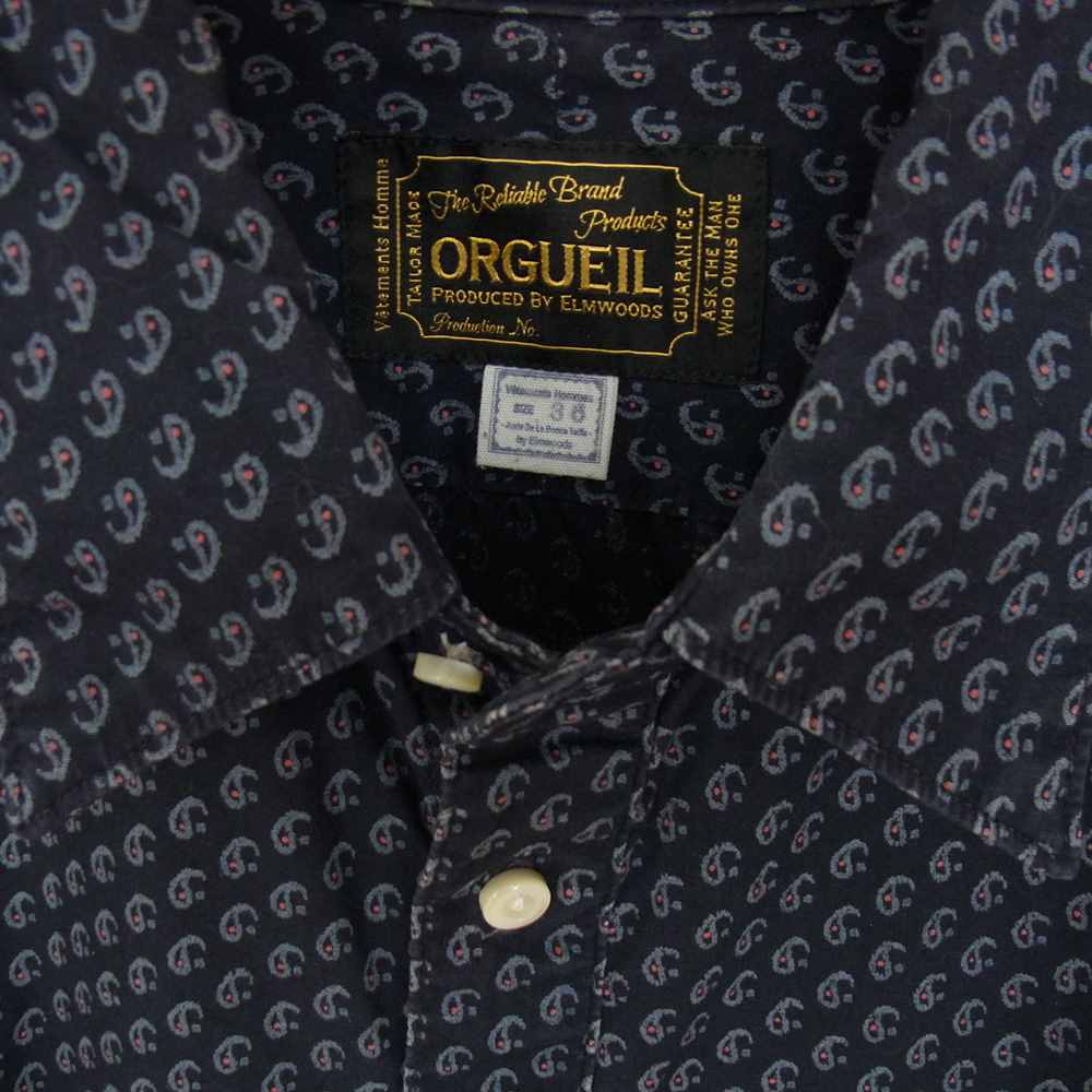 ORGUEIL オルゲイユ OR-5049 Fine Pattern Shirts ファイン パターン 長袖 シャツ ネイビー系 36【美品】【中古】
