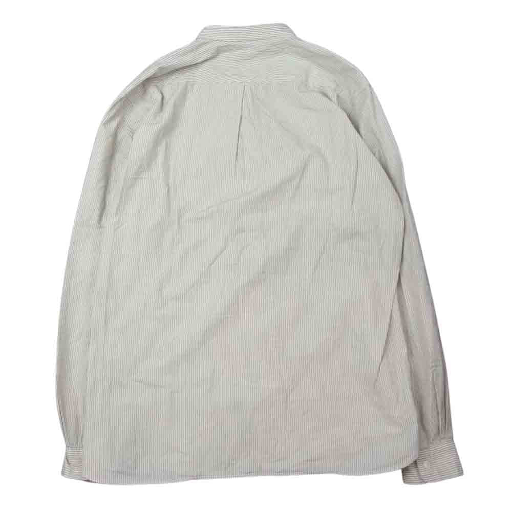 ORGUEIL オルゲイユ OR-5067A Stripe Band Collar Shirt ストライプ バンド カラー 長袖 シャツ オフホワイト系 ネイビー系 38【美品】【中古】
