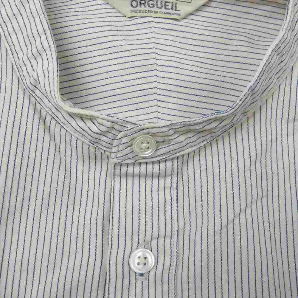 ORGUEIL オルゲイユ OR-5067A Stripe Band Collar Shirt ストライプ バンド カラー 長袖 シャツ オフホワイト系 ネイビー系 38【美品】【中古】