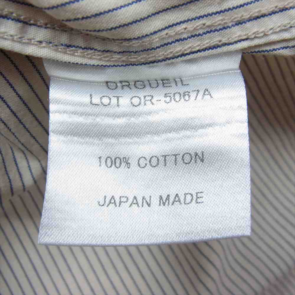 ORGUEIL オルゲイユ OR-5067A Stripe Band Collar Shirt ストライプ バンド カラー 長袖 シャツ オフホワイト系 ネイビー系 38【美品】【中古】