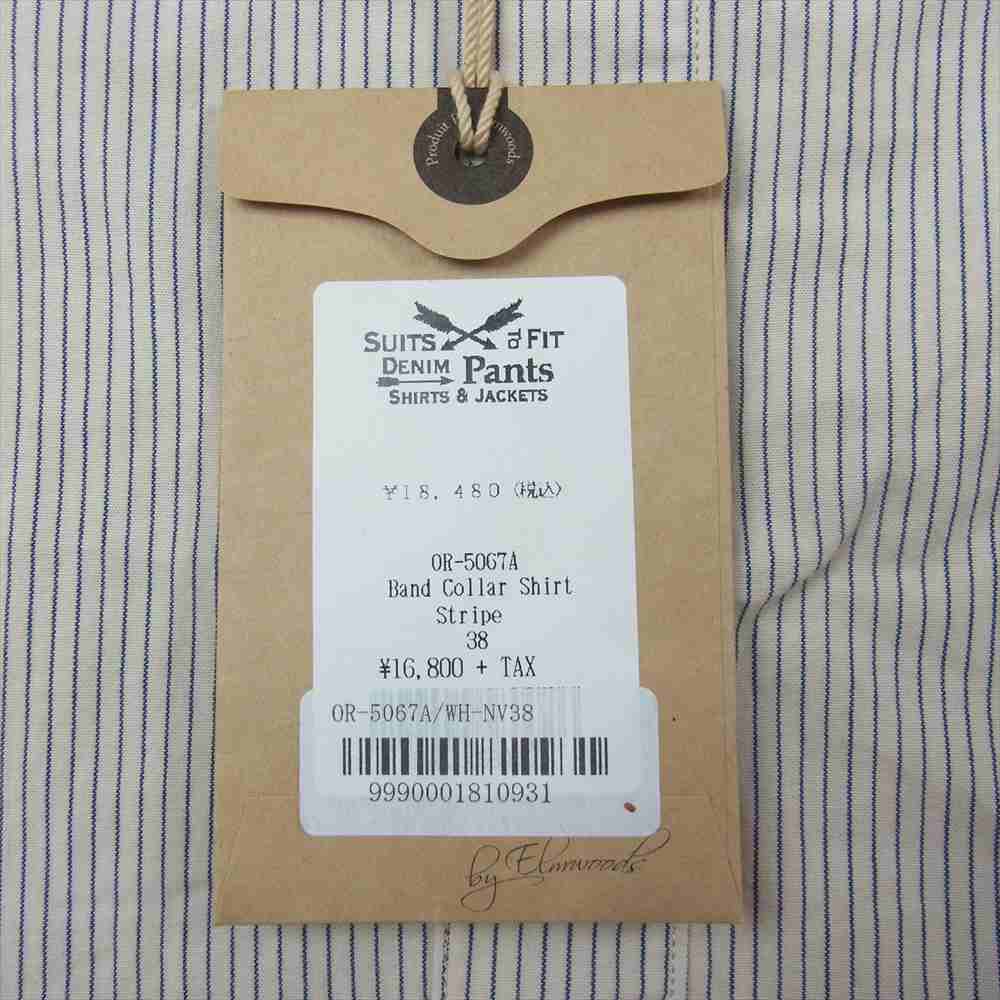 ORGUEIL オルゲイユ OR-5067A Stripe Band Collar Shirt ストライプ バンド カラー 長袖 シャツ オフホワイト系 ネイビー系 38【美品】【中古】