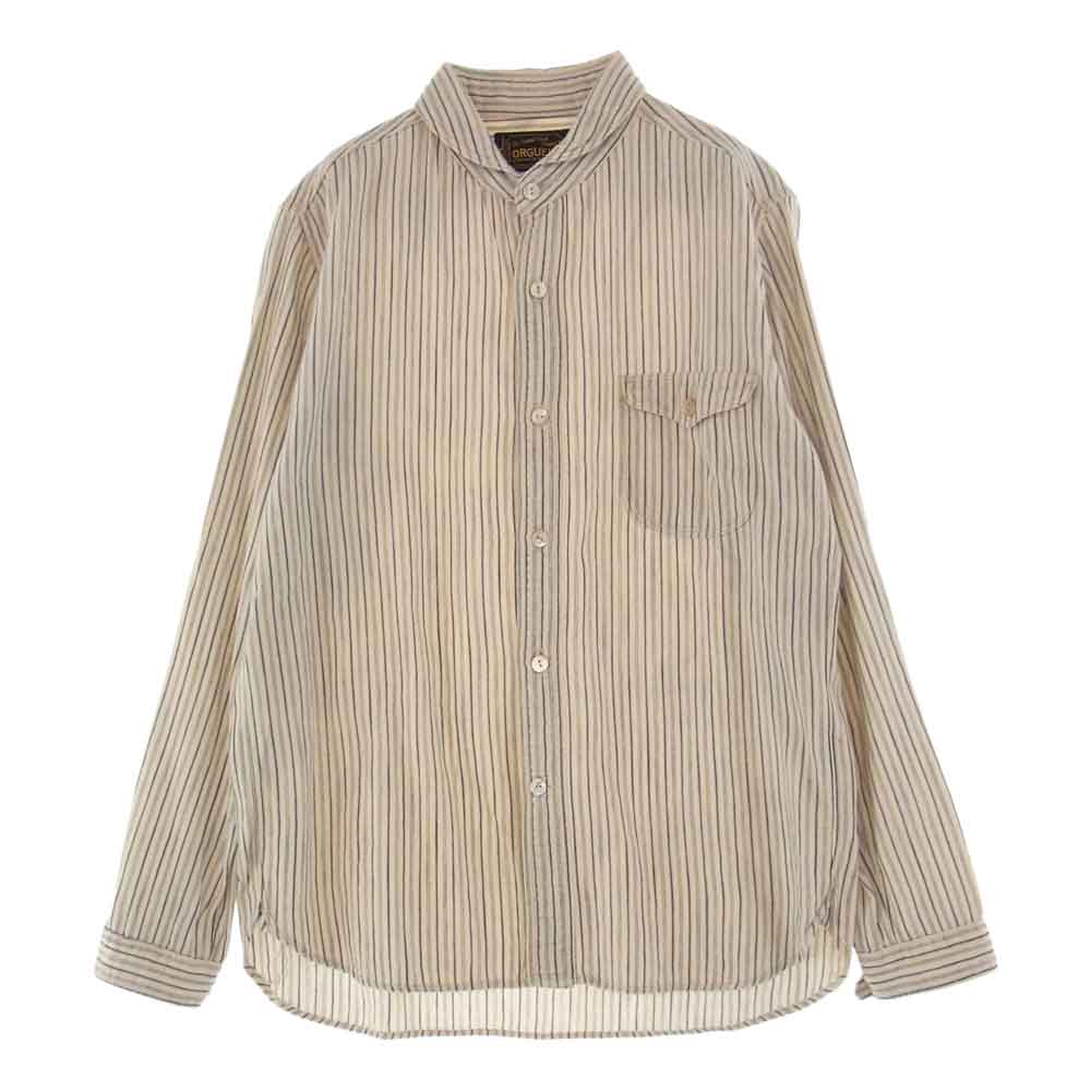 ORGUEIL オルゲイユ OR-5007E Shawl Collar Shirt ショール カラー 長袖 シャツ オフホワイト系 ブルー系 38【美品】【中古】