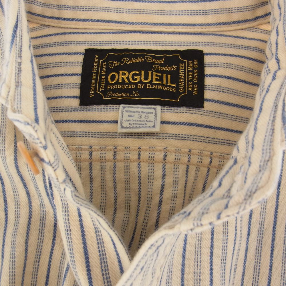 ORGUEIL オルゲイユ OR-5007E Shawl Collar Shirt ショール カラー 長袖 シャツ オフホワイト系 ブルー系 38【美品】【中古】