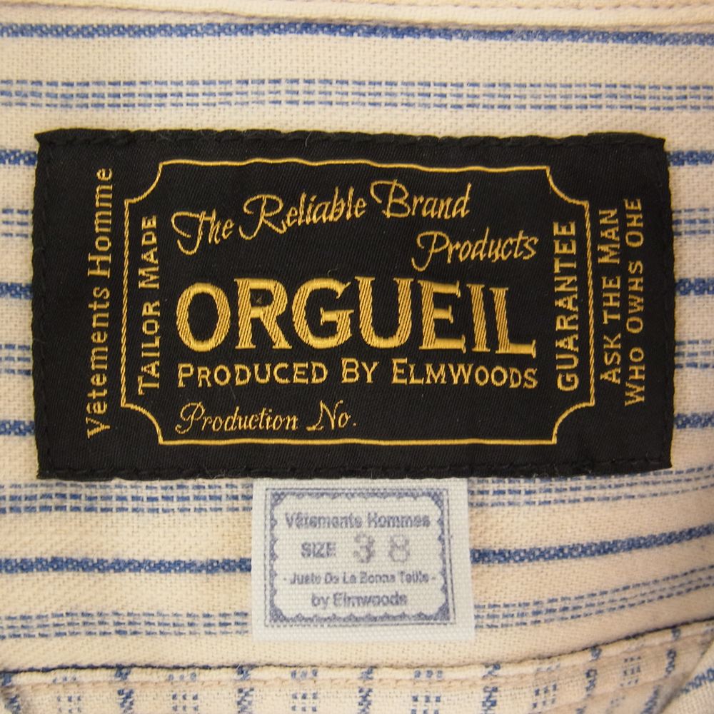 ORGUEIL オルゲイユ OR-5007E Shawl Collar Shirt ショール カラー 長袖 シャツ オフホワイト系 ブルー系 38【美品】【中古】