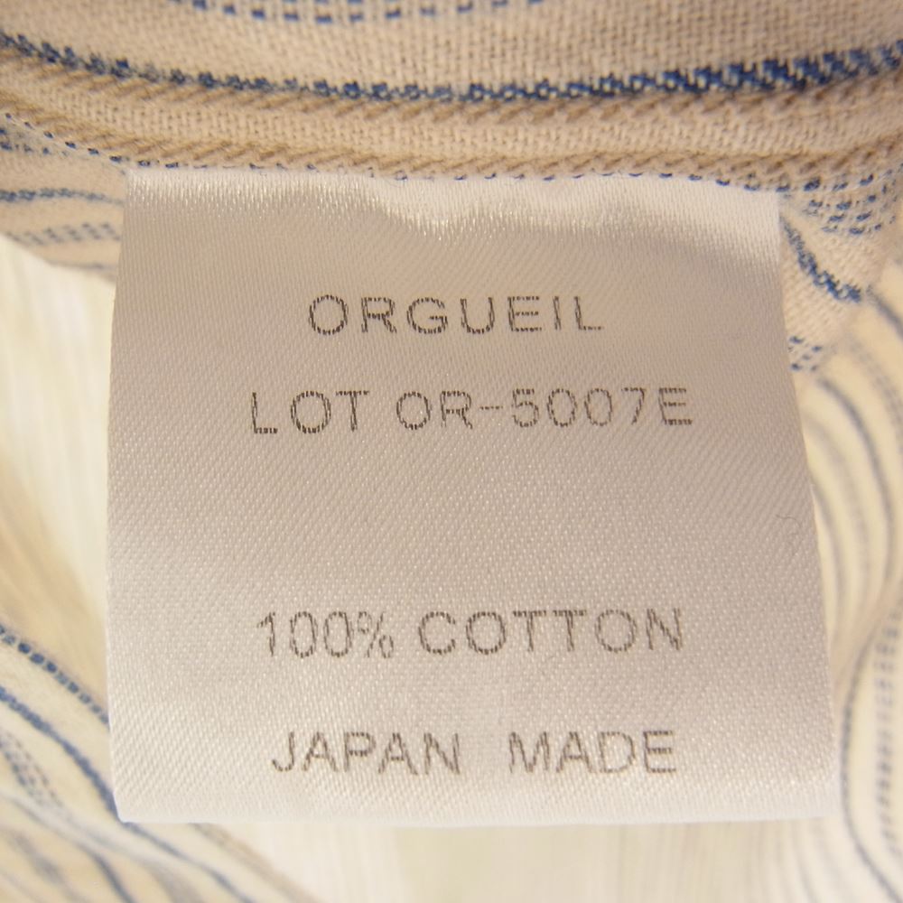 ORGUEIL オルゲイユ OR-5007E Shawl Collar Shirt ショール カラー 長袖 シャツ オフホワイト系 ブルー系 38【美品】【中古】