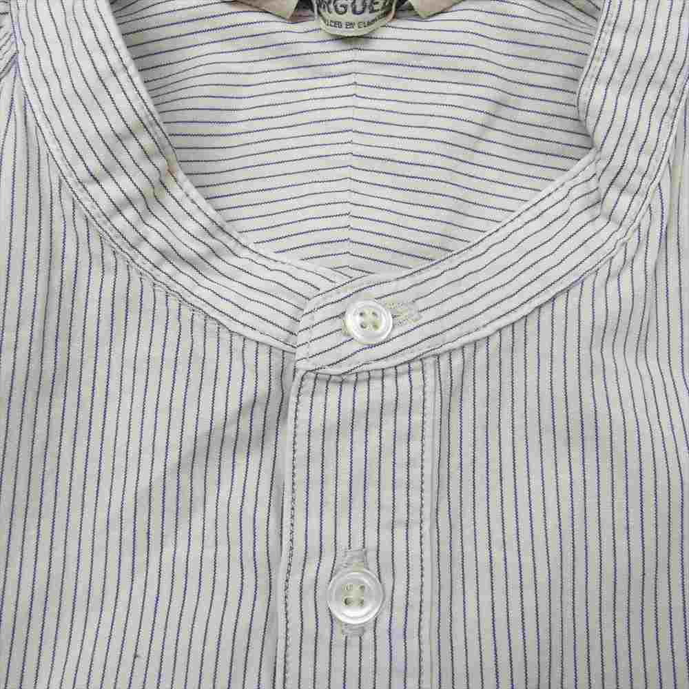 ORGUEIL オルゲイユ OR-5067A Stripe Band Collar Shirt ストライプ バンド カラー 長袖 シャツ オフホワイト系 ネイビー系 38【美品】【中古】