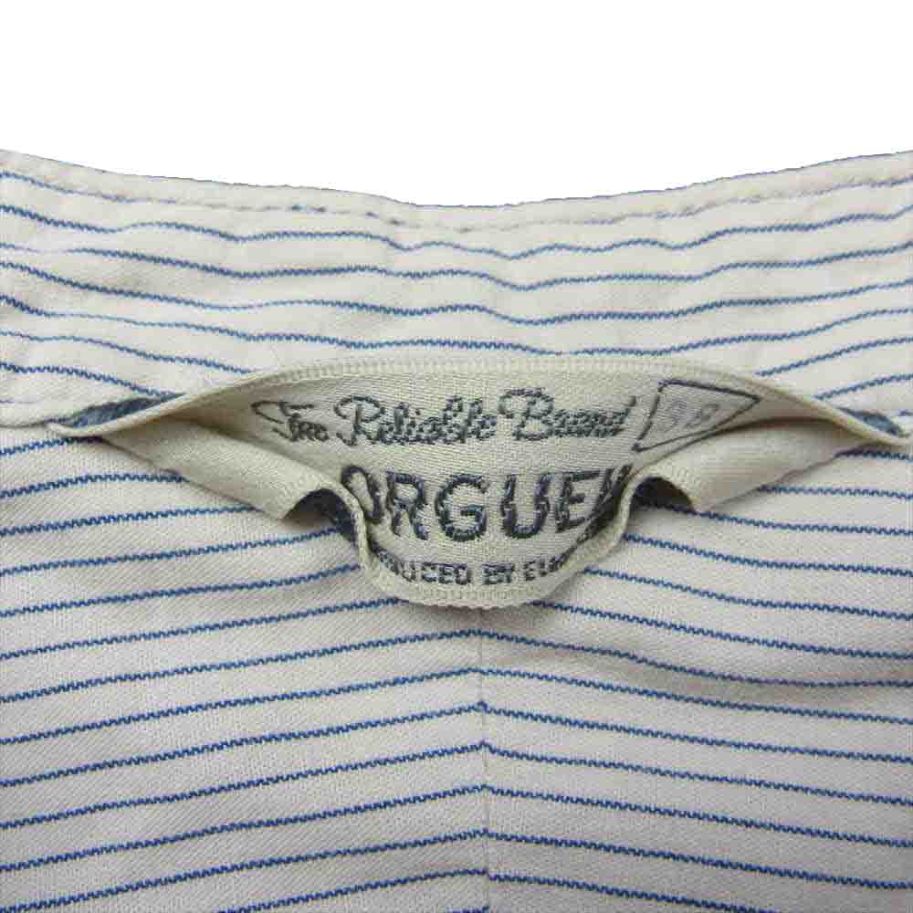 ORGUEIL オルゲイユ OR-5067A Stripe Band Collar Shirt ストライプ バンド カラー 長袖 シャツ オフホワイト系 ネイビー系 38【美品】【中古】