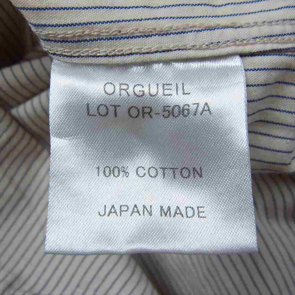 ORGUEIL オルゲイユ OR-5067A Stripe Band Collar Shirt ストライプ バンド カラー 長袖 シャツ オフホワイト系 ネイビー系 38【美品】【中古】