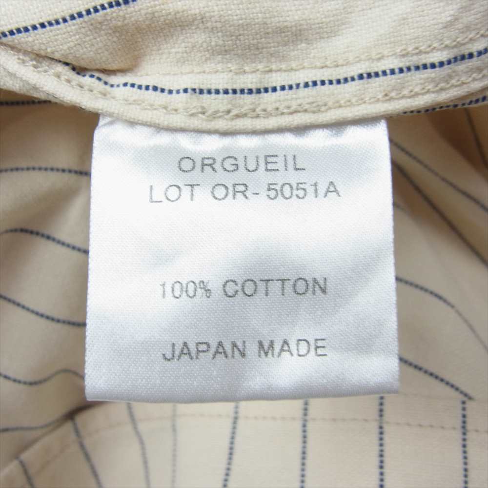 ORGUEIL オルゲイユ OR-5051A Striped Work Shirt ストライプ ワーク 長袖 シャツ ベージュ系 36【美品】【中古】
