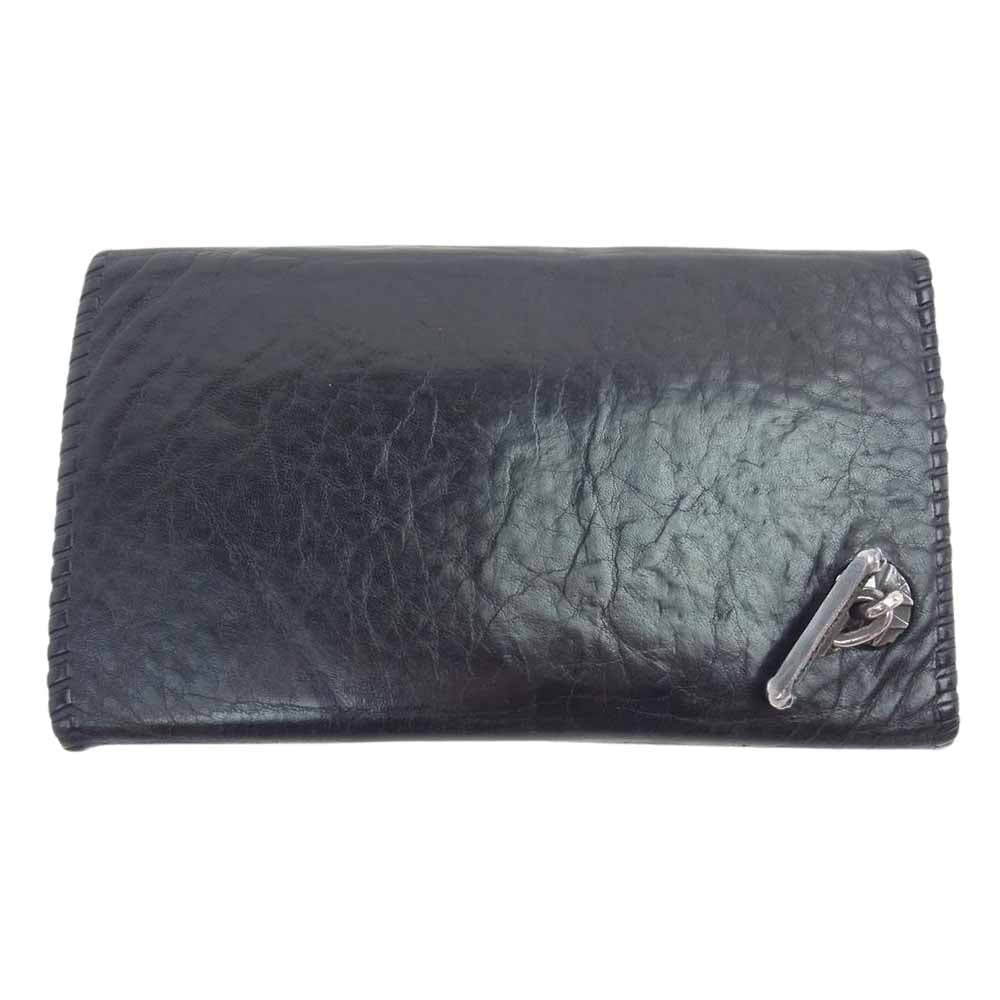GABOR ガボール GABORATORY ガボラトリー スカルTバー付 アトリエマークコンチョ 三つ折り レザー ロングウォレット 長財布 ブラック系【中古】