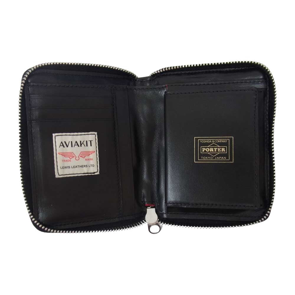 Lewis Leathers ルイスレザー × PORTER ポーター WALLET レザー ファスナー 二つ折り ブラック系【新古品】【未使用】【中古】