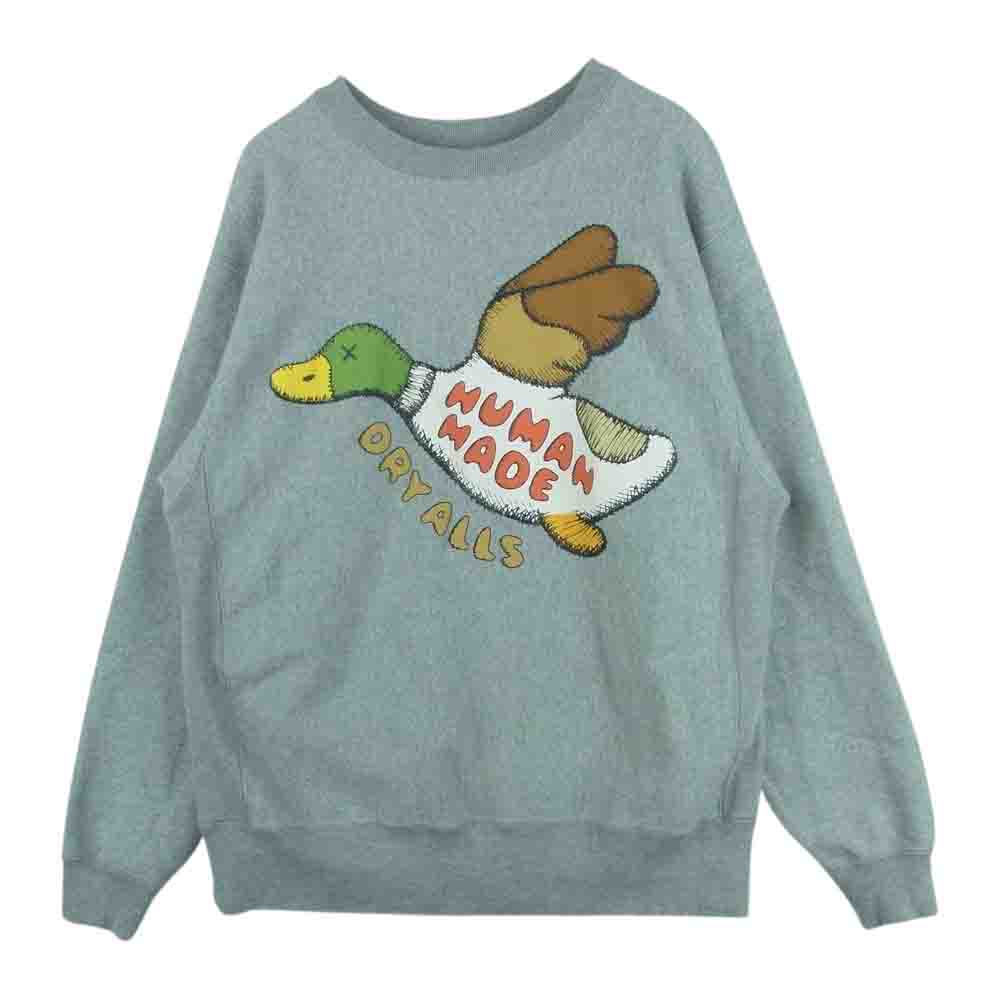 HUMAN MADE ヒューマンメイド KAWS DRY ALLS ダックプリント スウェット トレーナー 日本製 グレー系 L【美品】【中古】