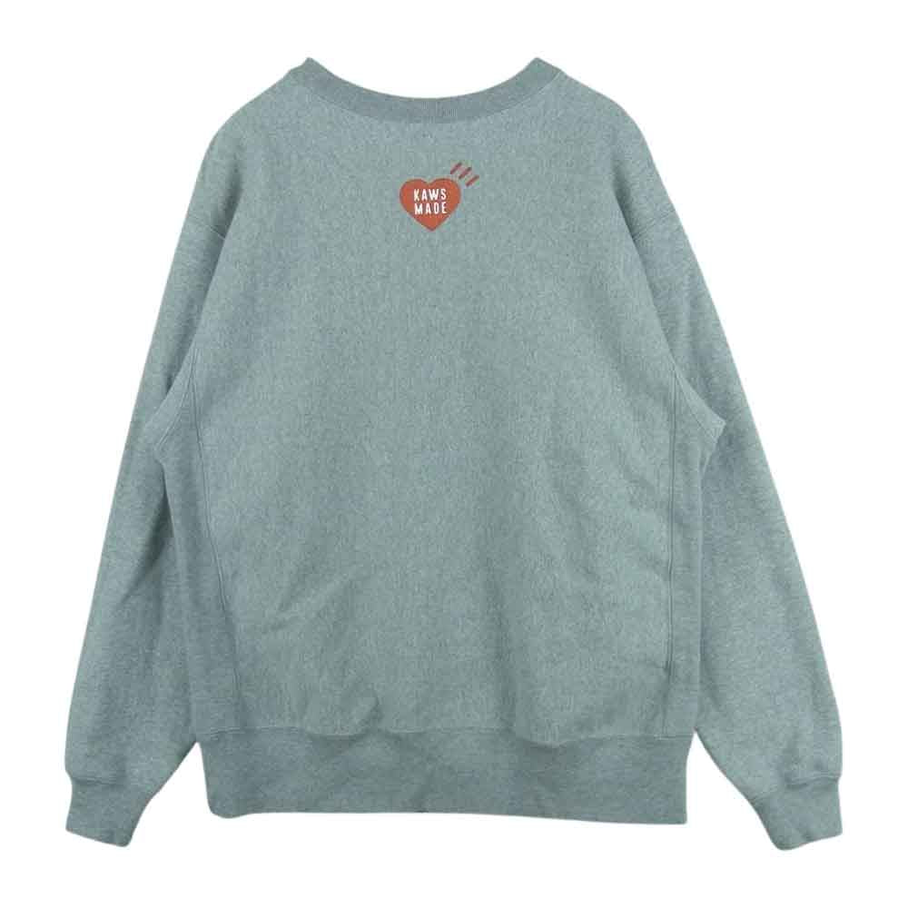 HUMAN MADE ヒューマンメイド KAWS DRY ALLS ダックプリント スウェット トレーナー 日本製 グレー系 L【美品】【中古】