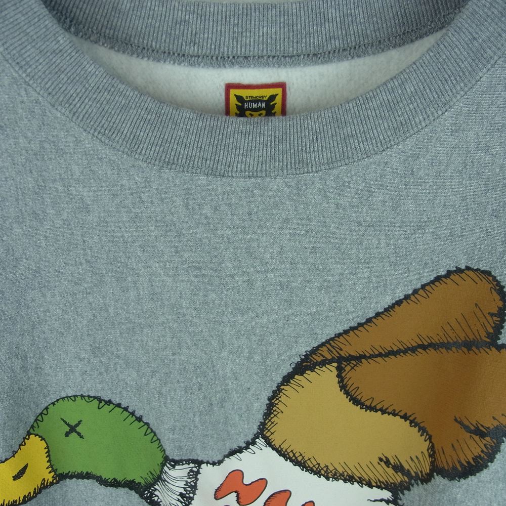 HUMAN MADE ヒューマンメイド KAWS DRY ALLS ダックプリント スウェット トレーナー 日本製 グレー系 L【美品】【中古】